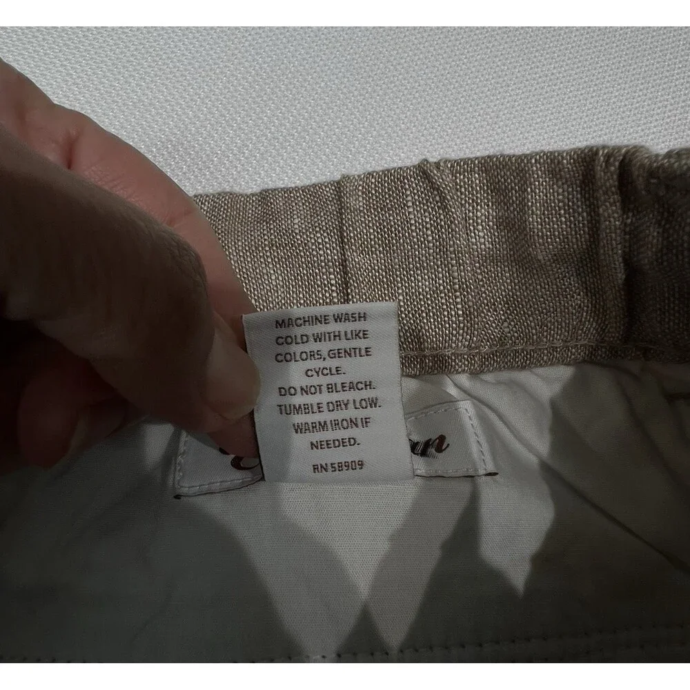 Caribbean Mens 100% Linen Pants Sz 38x31 Beige Draw String Resort Preppy Beachy